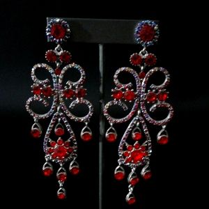 Red Crystal Evening Earrings